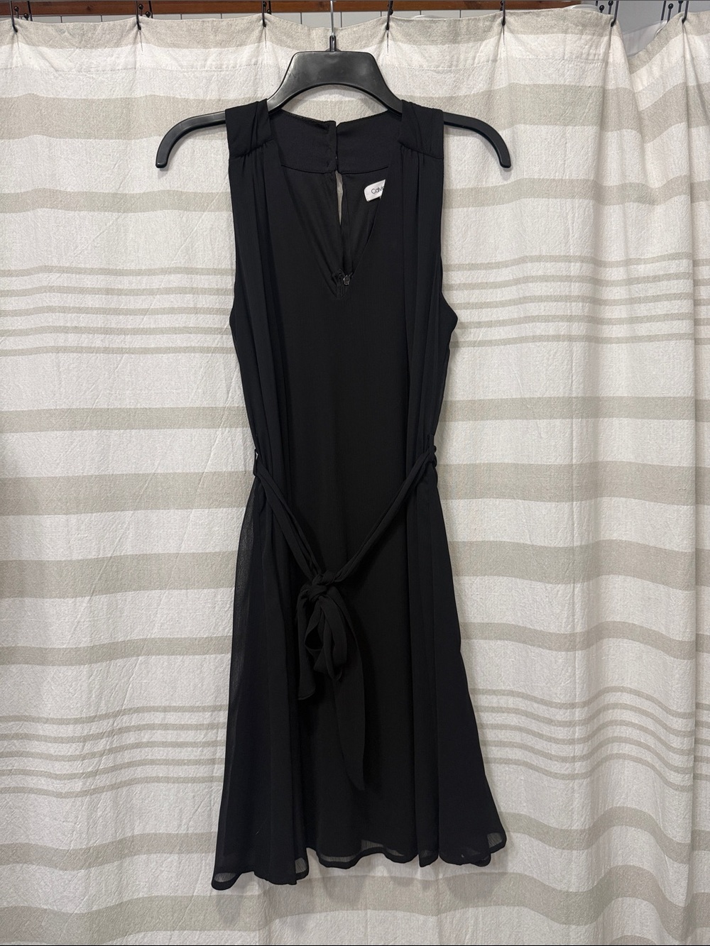 Calvin Klein Black Sleeveless Mini Dress with Chiffon Panels